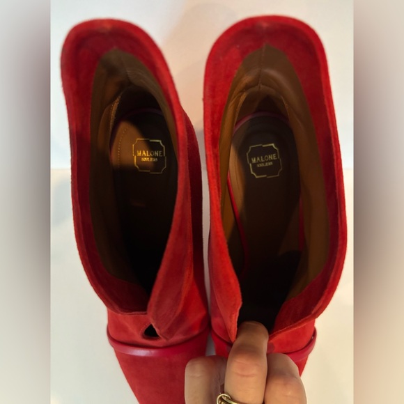 Red suede Malone booties. Perfect accessory for fall and party season. - Picture 4 of 8